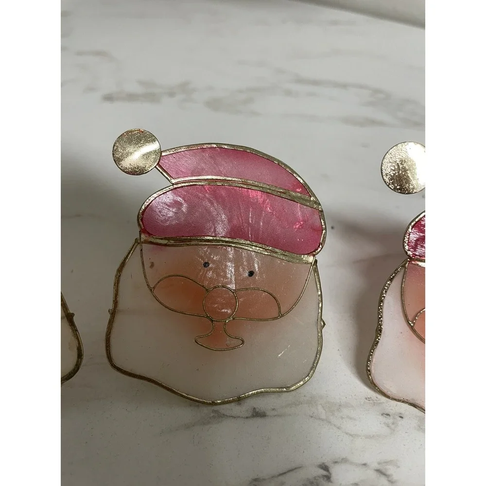 Vtg‎ Lot of 4 Capiz Shell Santa Clip On Christmas Tree Miniature Light Covers